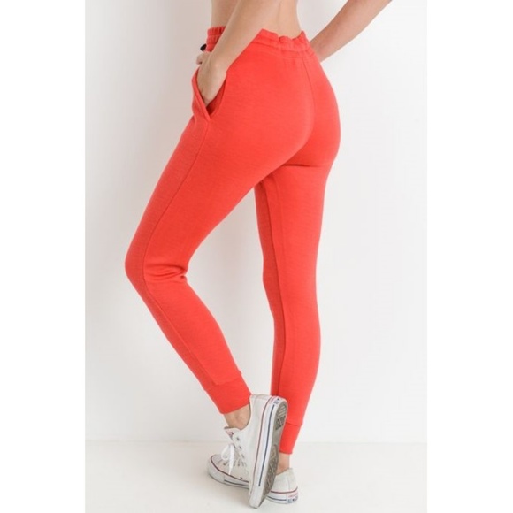 Red Tapered Drawstring Modal Joggers - Picture 4 of 5